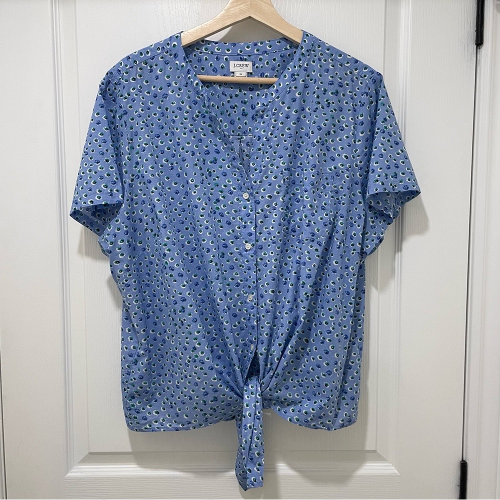 J. CREW Floral Tie-Front Button-Up Short Sleeve Shirt Size 3X - 100% Cotton